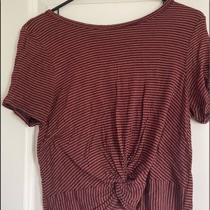 Gaze From TJ Maxx Crop Striped T-Shirt with Tie in Front